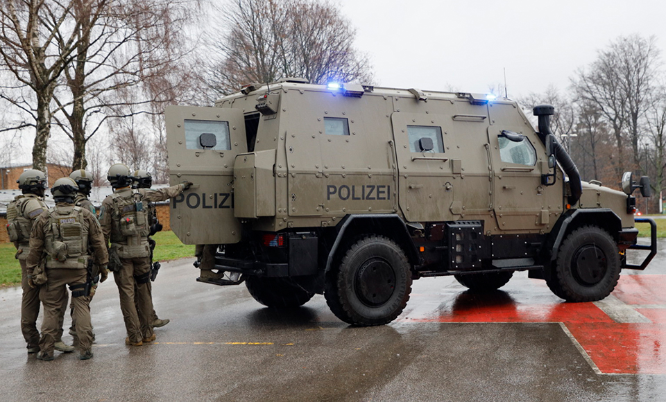 Rear view of anti-terror vehicle 'Survivor R'