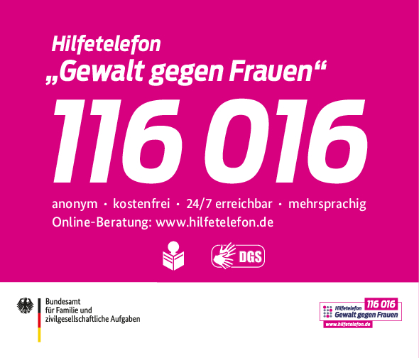 Hilfetelefon gegen Gewalt an Frauen Rufnummer 116 116