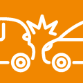 Symbolic image of two cars colliding