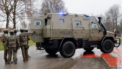 Rear view of anti-terror vehicle 'Survivor R'