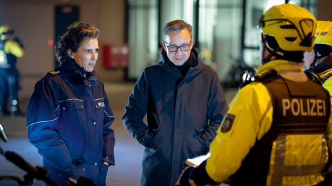 Police Commissioner Falk Schnabel and Traffic Officer Maria del Carmen Fernandez Mendez from the Ministry of the Interior