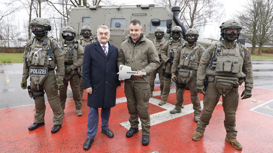 Handover of the keys to the 'Survivor R' anti-terror vehicle